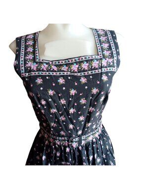 6/8 Vintage 1950's Prairie Midi Dress Floral Sleeveless Pink Flowers Square Boho